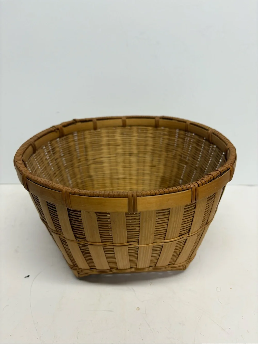 Woven Bamboo Decorative Basket  Brown Asian Boho Jungle Decor